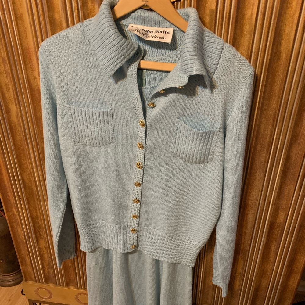 Vintage St John Dress/Sweater Powder Blue Suit S 8